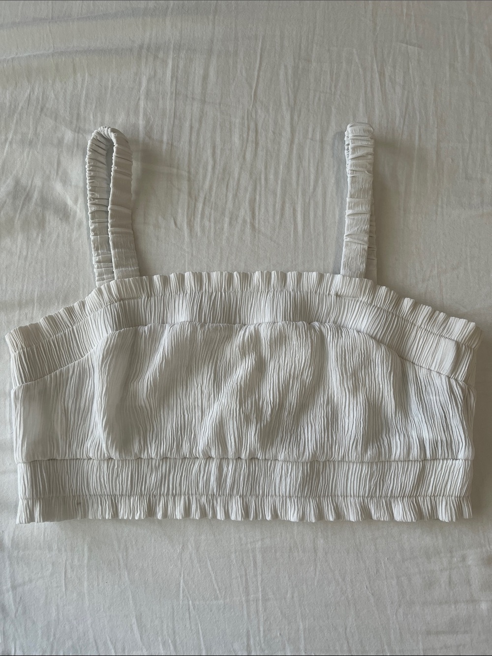 H&M White Smocked Crop Top with Ruched Straps